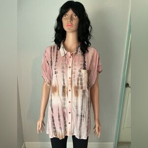 Velvet Heart Pink and Brown Button-Down Shirt